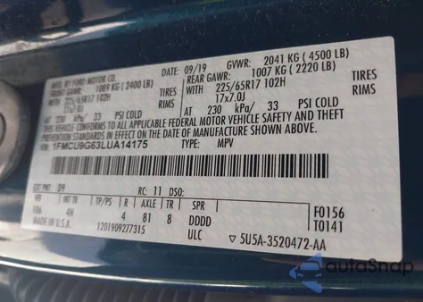 2020 Ford Escape Se from USA, damaged, VIN 1FMCU9G63LUA14175